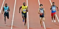 Usain Bolt of Jamaica in full race flight during the men's 100m heats at the World Athletics Championships.
